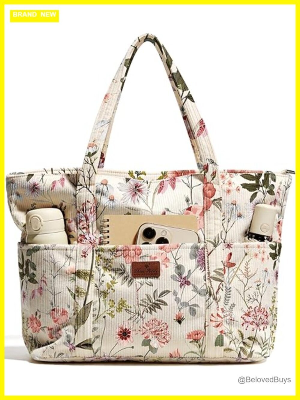 Corduroy Tote Bag with Zipper - Large Travel Tote for Work and Teacher